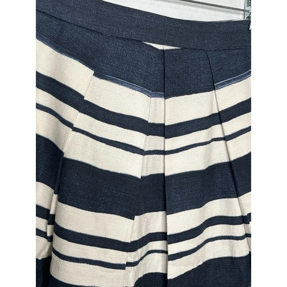 Zara Skirt Women Size Small Blue White Striped Linen Feel Pleated Pockets